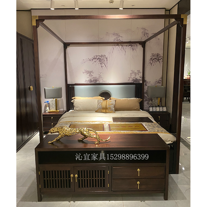 新中式實(shí)木架子床QY-2532
